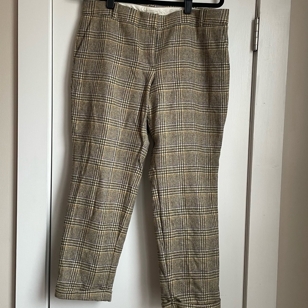J Crew Café Capri Brown Plaid Wool Trousers